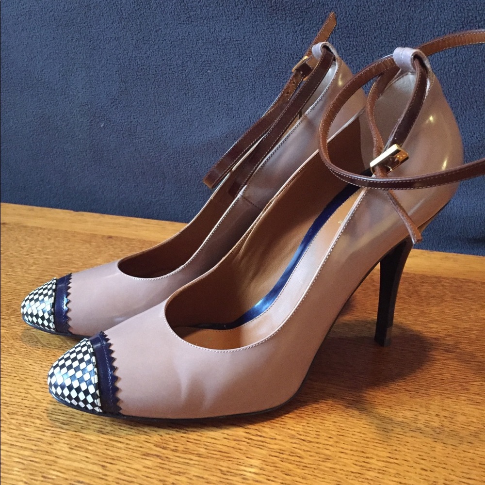 Beautiful Fendi ankle strap cap toe pumps.